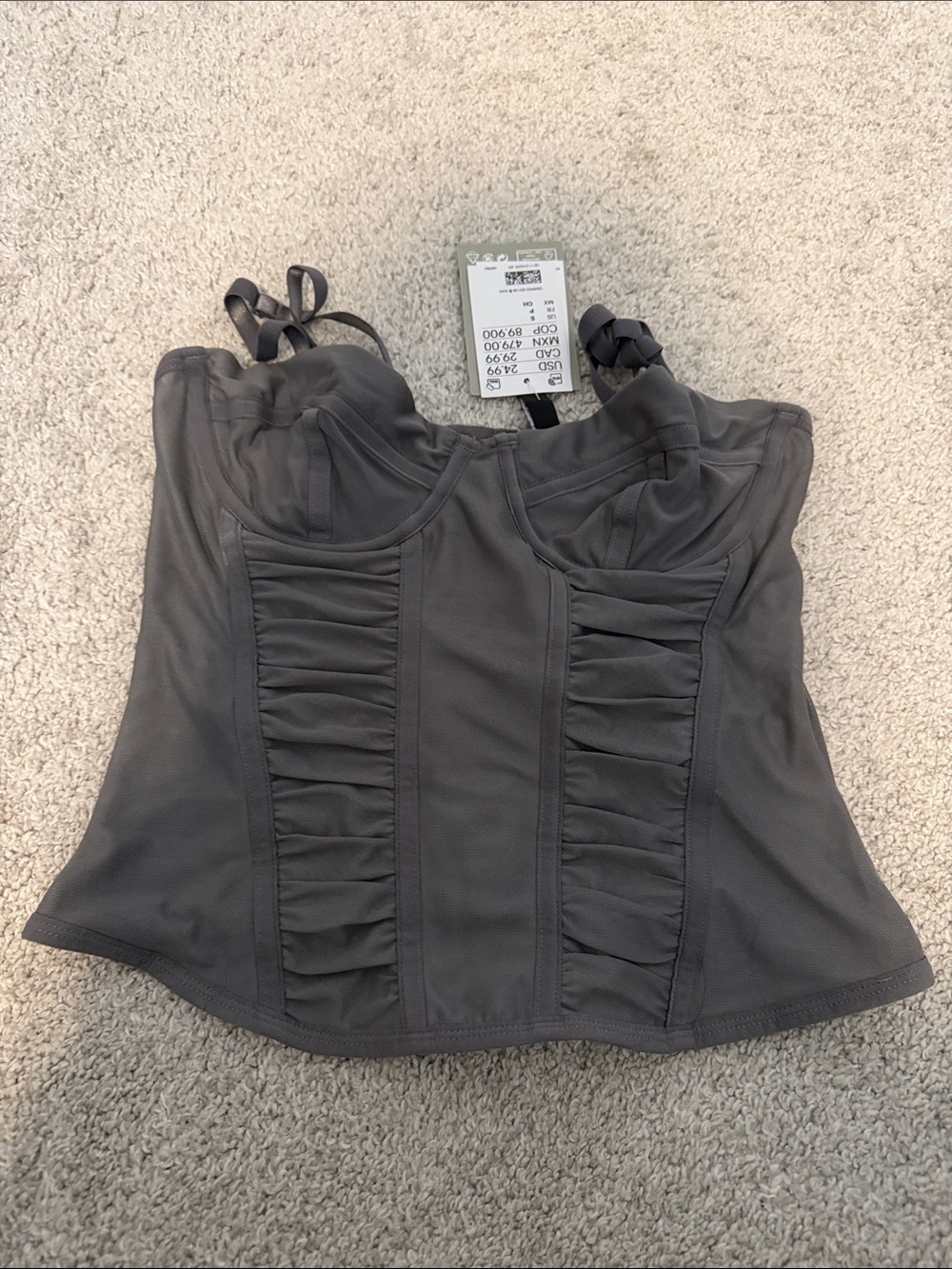 SPANX Gray Corset-Style Crop Tank